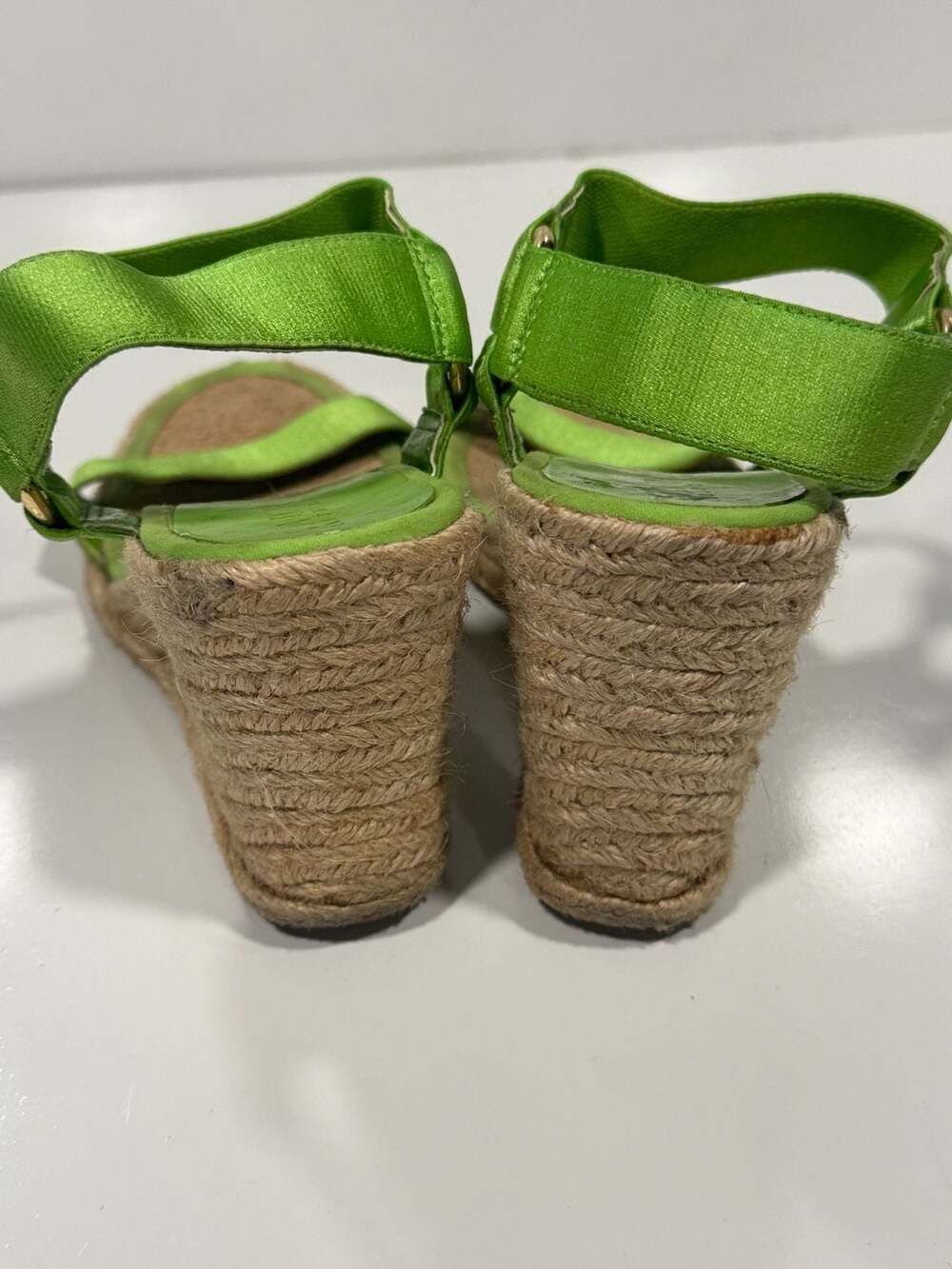 Lauren Ralph Lauren Indigo Lime Green Elastic Wedge Espadrille Sandals Size 8B - Picture 4 of 7